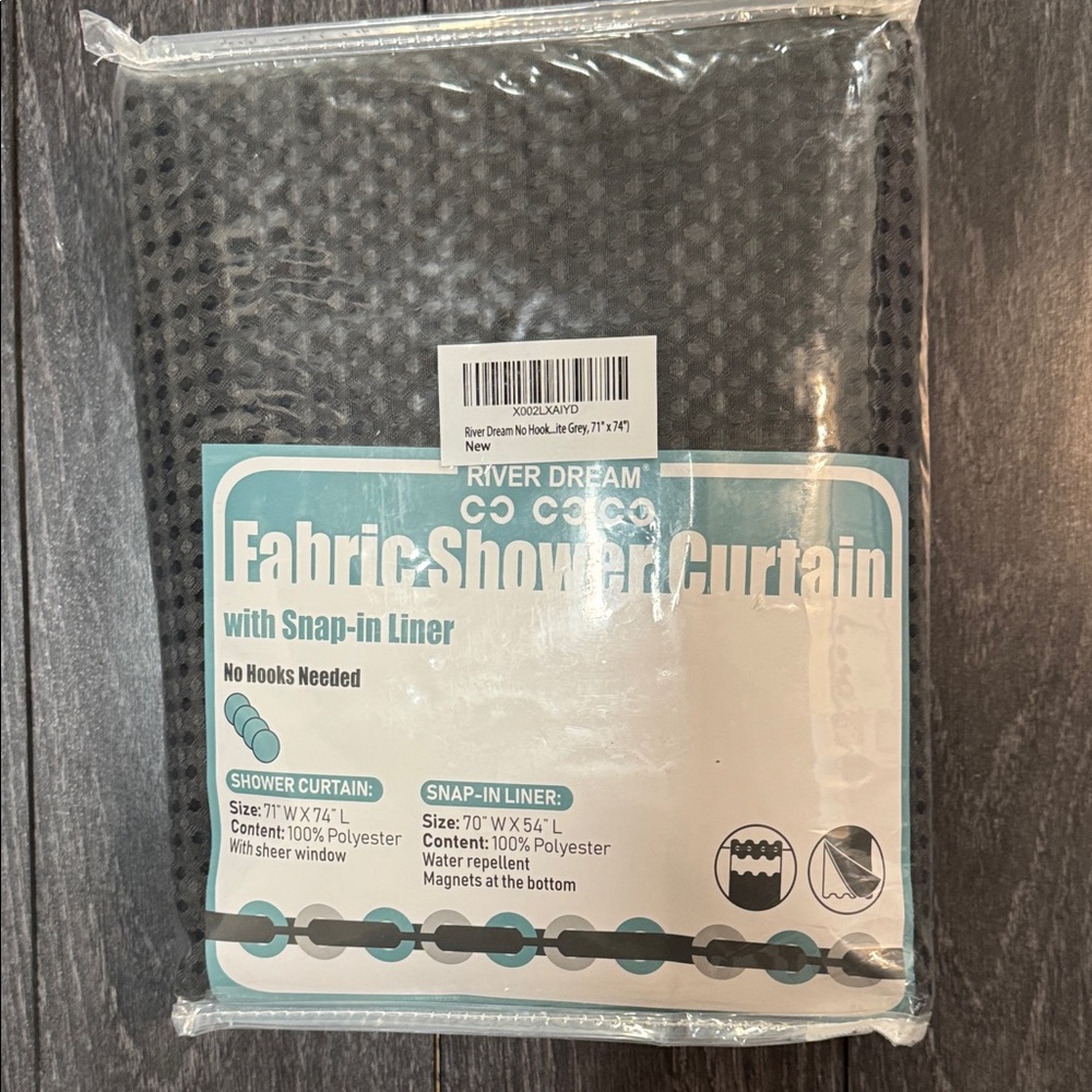 Amazon Black Fabric Shower Curtain with Snap-in Liner